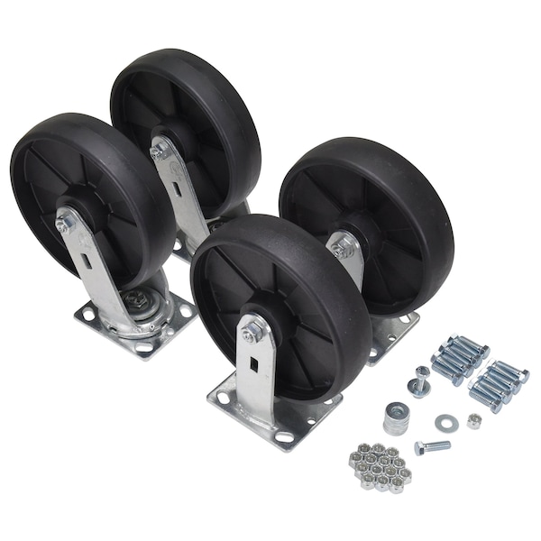 Caster Kit For Self-Dumping Hoppers, Glass Filled Nylon, 8" x 2", 5000 lb Capacity